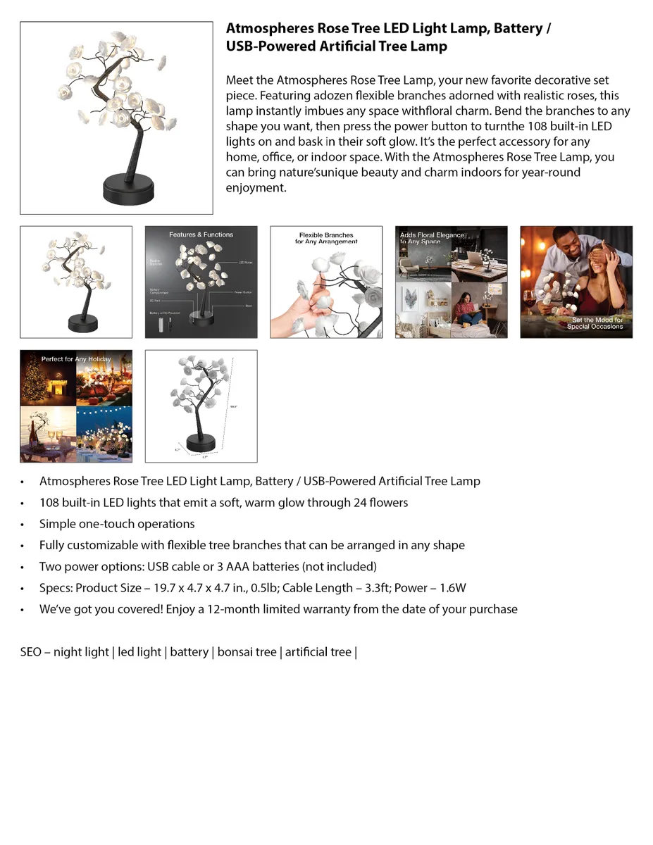 Atmospheres Rose Tree LED lamp full listing layout