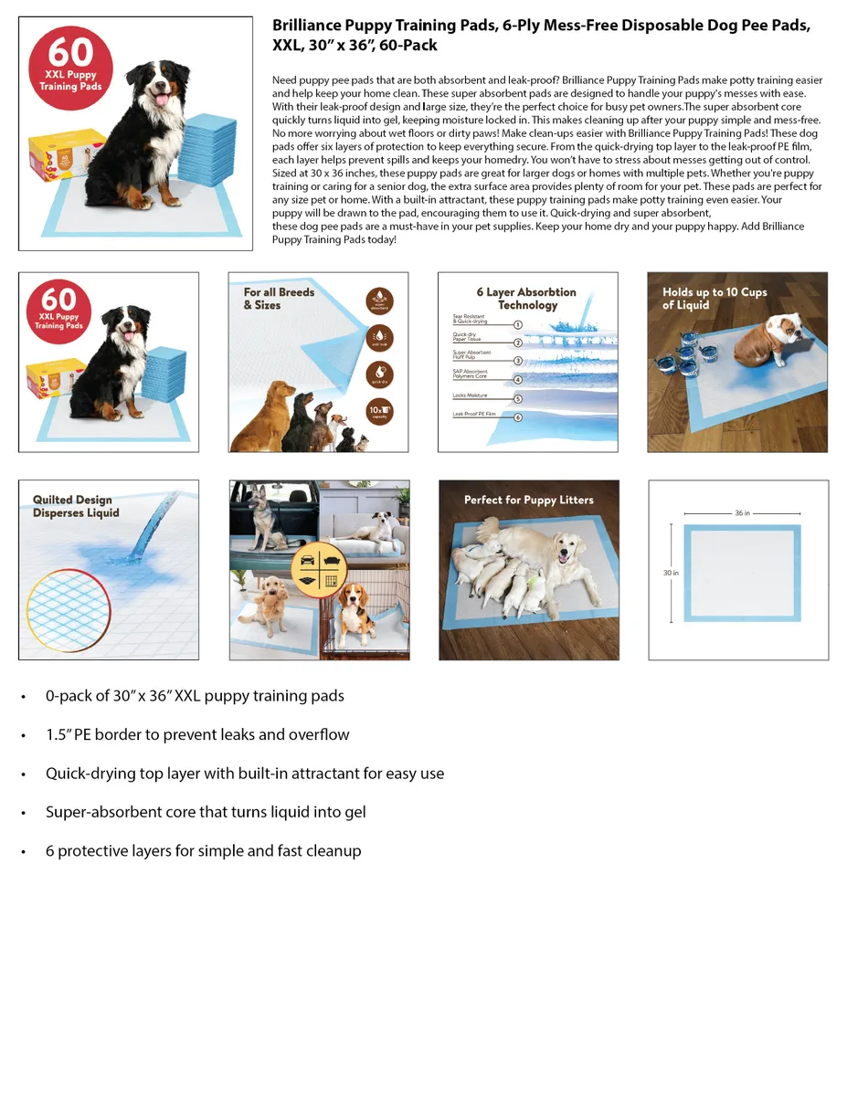 Brilliance — XXL Puppy Training Pads full listing layout