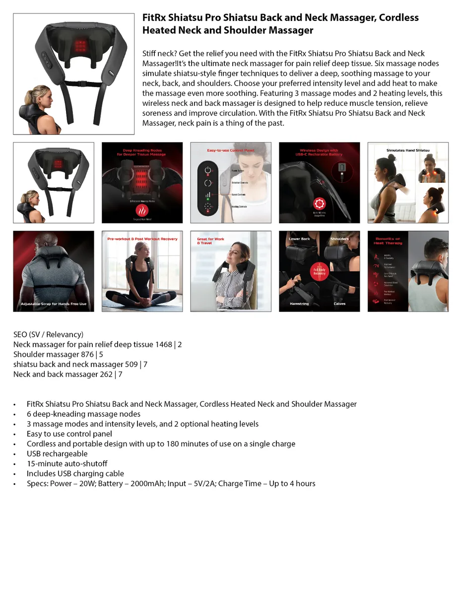 FitRx — Shoulder Shiatsu Pro Neck Massager full listing layout