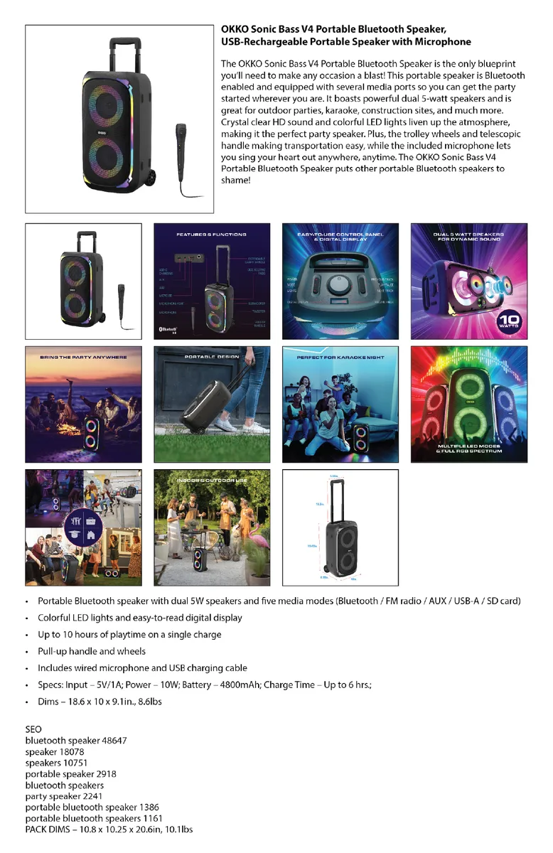 OKKO — Sonic Bass Speaker full listing layout