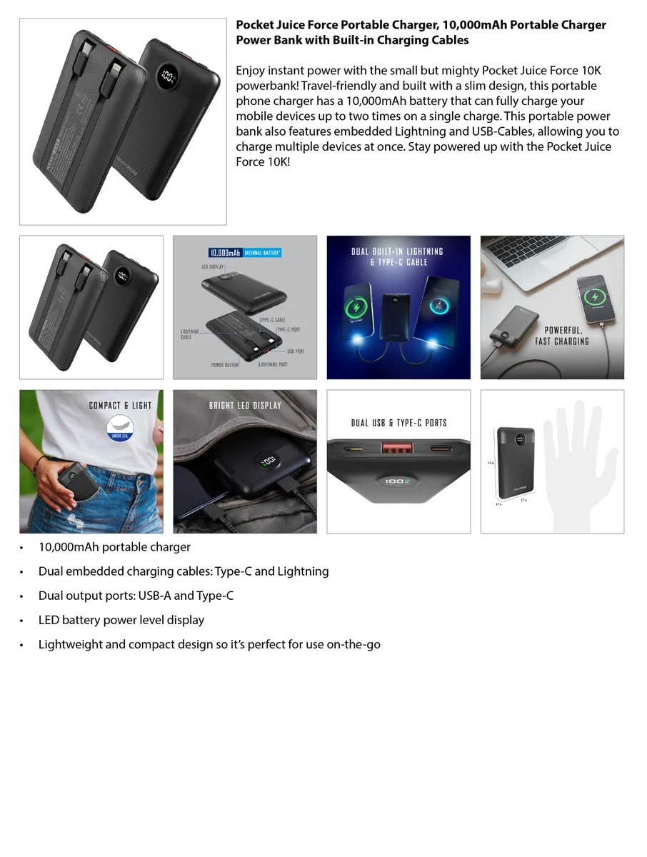 PocketJuice — Endurance Mini Charger full listing layout