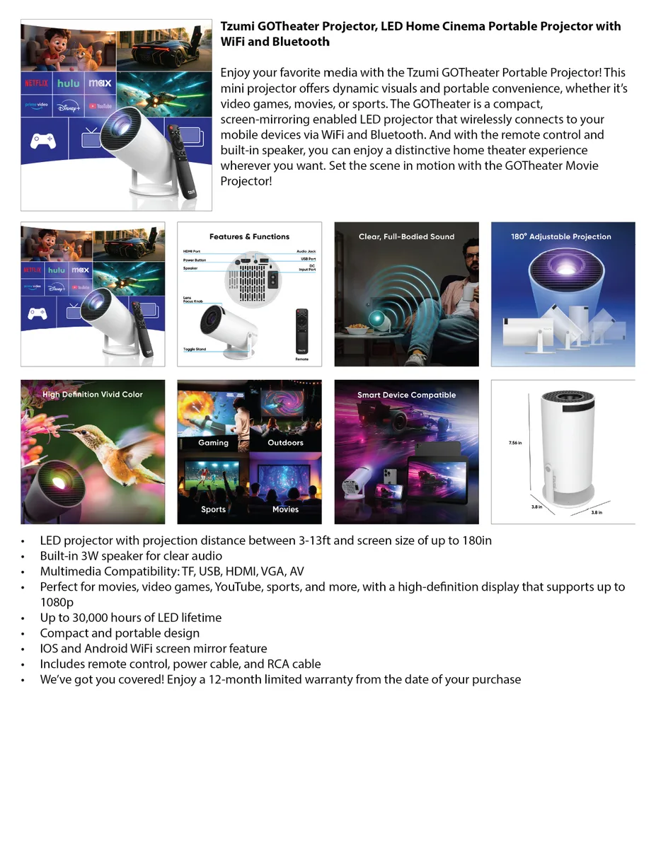 Tzumi — GoTheater Stand Projector full listing layout