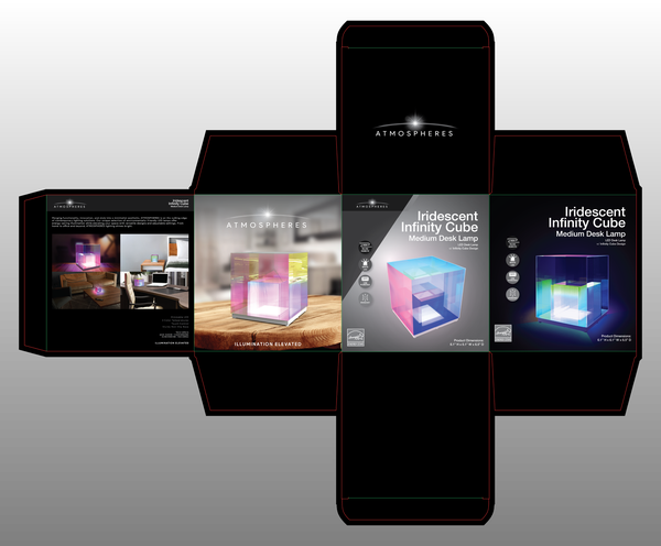 Atmospheres — Iridescent Infinity Cube, LED Desk Lamp packaging design