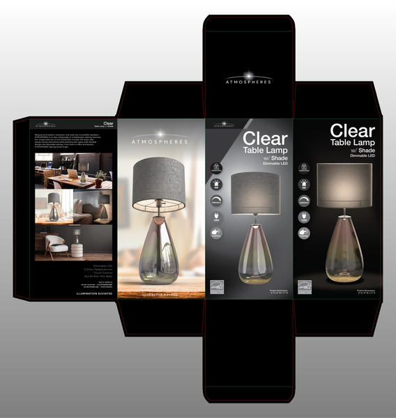 Atmospheres — Clear Table Lamp with Shade, Dimmable LED packaging design