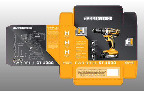 Hammerstone — PWR Drill GT 1000 packaging design