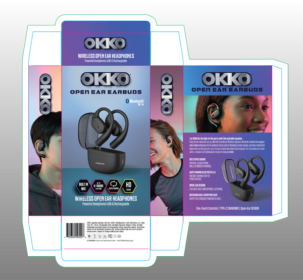OKKO — Wireless Open Ear Earbuds (Black) packaging design