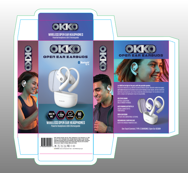 OKKO — Wireless Open Ear Earbuds (White) packaging design